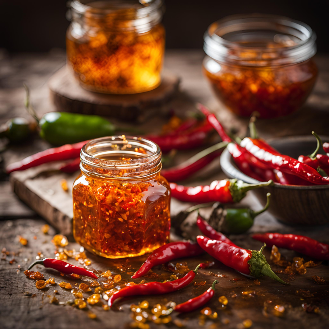 sweet thai chilli flavour with honey on cutting board